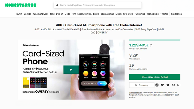 Kickstaarter Ikko Mind One auf Kickstarter (Screenshot)