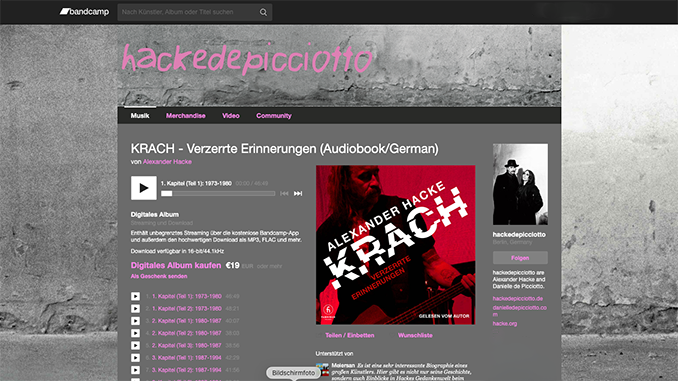 Audiobuch von Alexander Hacke (Bandcamp Screenshot)