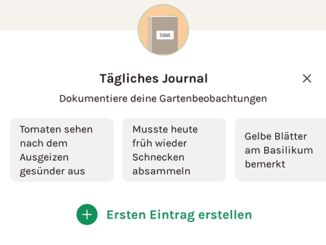 Fryd App 2026: Garten-Journal (Screenshot)