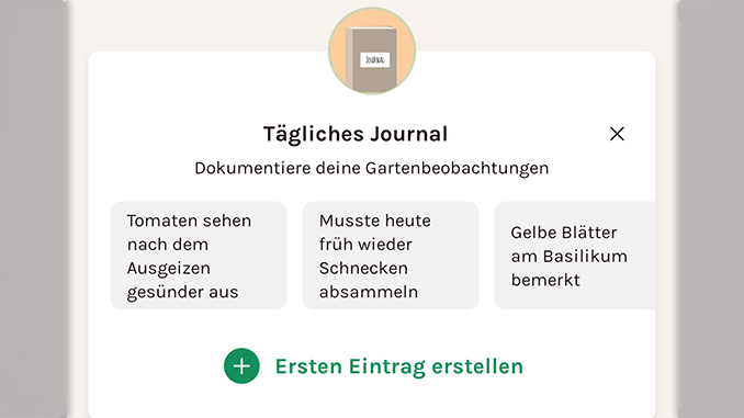 Fryd App 2026: Garten-Journal (Screenshot)