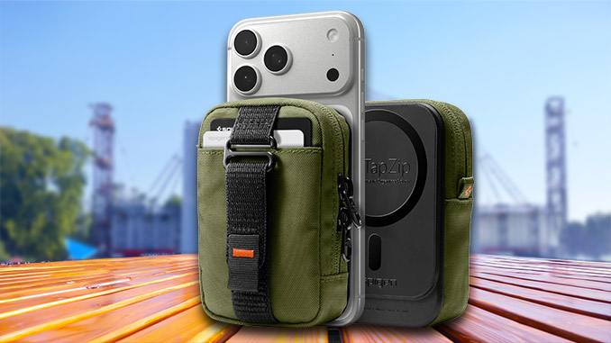 Du willst auf Festivals oder Reisen auf die Geldbörse verzichten? Der iPhone-Kartenhalter Spigen TinTap Zip MagFit bietet Platz für Karten, AirPods und RFID-Schutz.